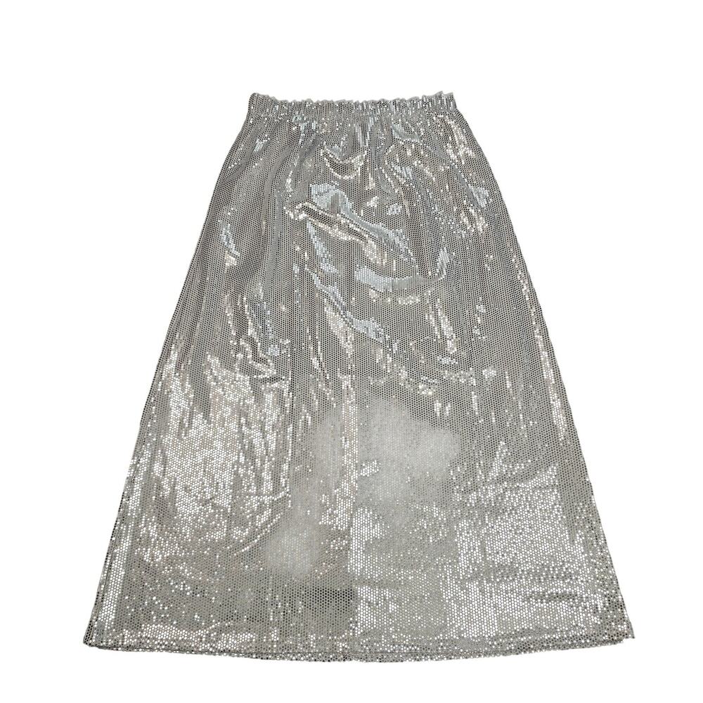 Serra Skirt Womens Small Silver Sequin A Line Midi Elastic Waist Party Bling NYE